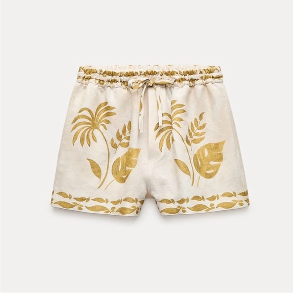 Zara Linen Shorts in White / Gold size S - Picture 2 of 9